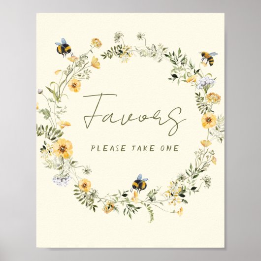 Wildflower Bee Vrijgezellenfeest Favors Sign Poster (Voorkant)