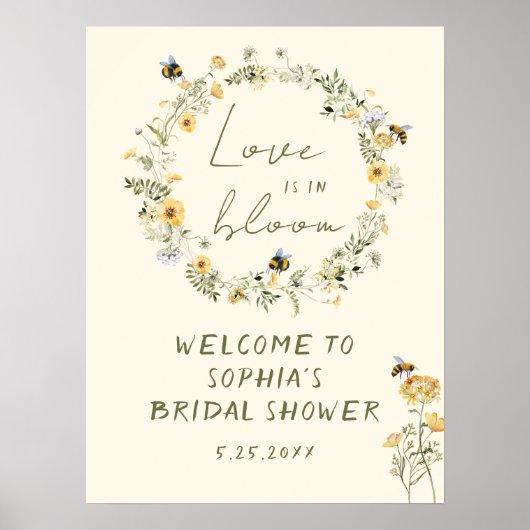 Wildflower Bee Vrijgezellenfeest Welkomstbord Post Poster (Voorkant)
