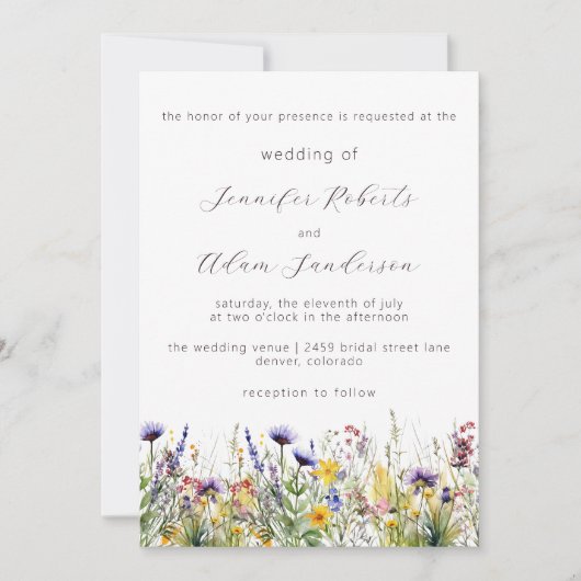 Wildflower beemdje Elegant Script Weddenschap Kaart (Voorkant)