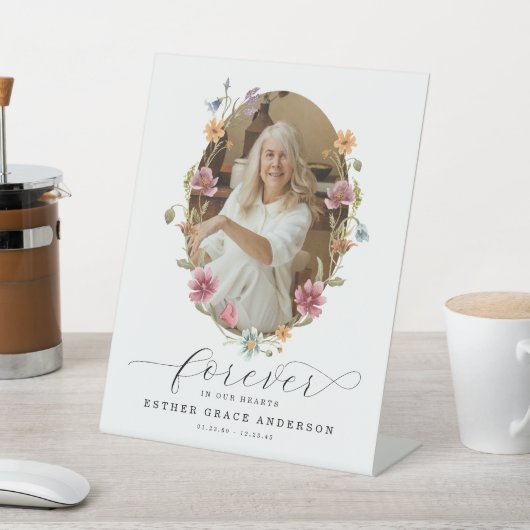 Wildflower begrafenis voor altijd in ons hart reclamebord met voetstuk (Insitu)