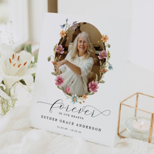 Wildflower begrafenis voor altijd in ons hart reclamebord met voetstuk