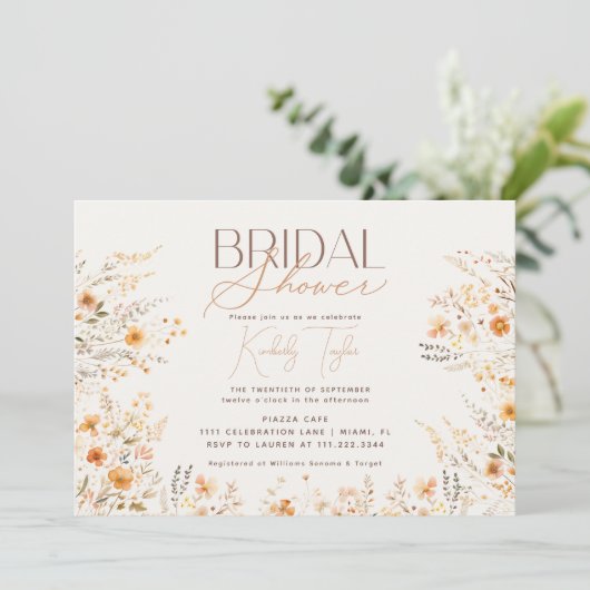 Wildflower Beige Boho Botanisch Vrijgezellenfeest Kaart (Staand voorkant)