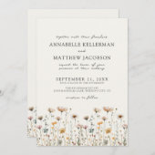 Wildflower Beige Boho Floral Wedding Kaart (Voorkant / Achterkant)