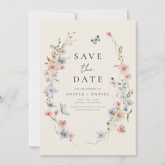 Wildflower Beige Boho Save the Date Minimalist (Voorkant)