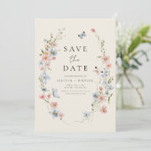 Wildflower Beige Boho Save the Date Minimalist (Staand voorkant)