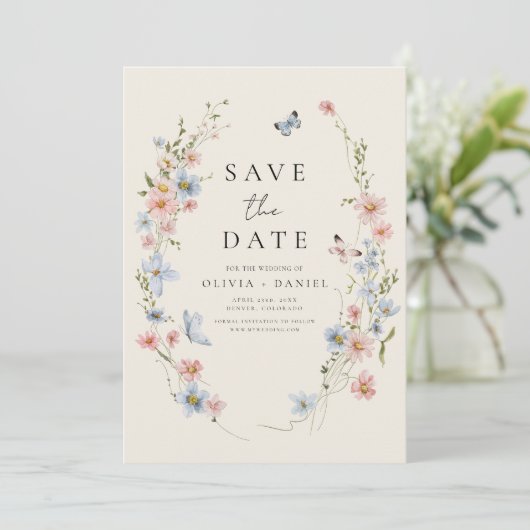 Wildflower Beige Boho Save the Date Minimalist (Staand voorkant)