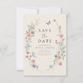 Wildflower Beige Boho Save the Date Minimalist (Voorkant)