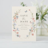 Wildflower Beige Boho Save the Date Minimalist (Staand voorkant)