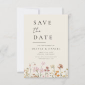 Wildflower Beige Boho Save the Date Minimalist (Voorkant)