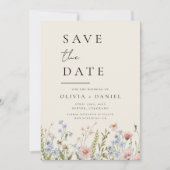 Wildflower Beige Boho Save the Date Minimalist (Voorkant)