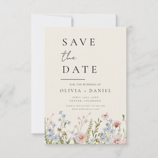 Wildflower Beige Boho Save the Date Minimalist (Voorkant)