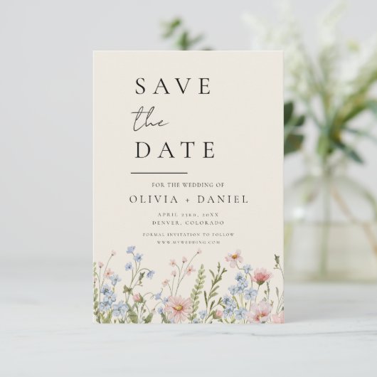 Wildflower Beige Boho Save the Date Minimalist (Staand voorkant)