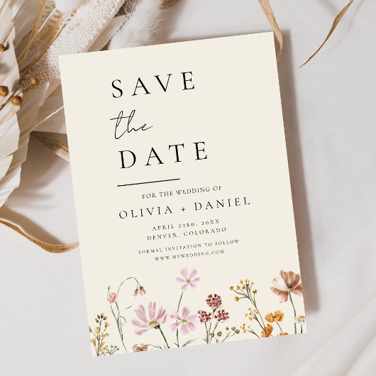 Wildflower Beige Boho Save the Date Minimalist