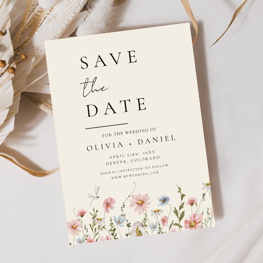 Wildflower Beige Boho Save the Date Minimalist