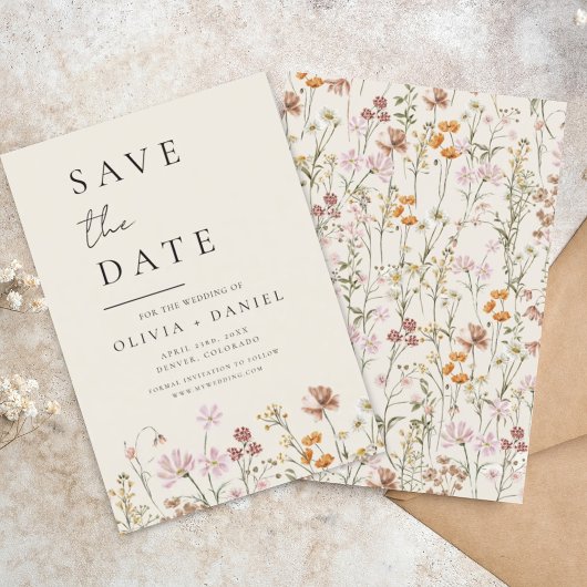 Wildflower Beige Boho Save the Date Minimalist
