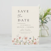 Wildflower Beige Boho Save the Date Minimalist (Staand voorkant)