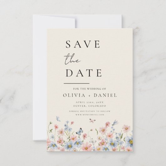 Wildflower Beige Boho Save the Date Minimalist (Voorkant)