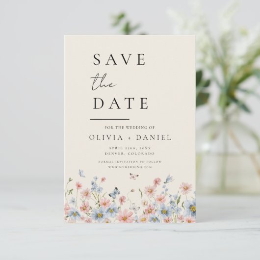 Wildflower Beige Boho Save the Date Minimalist (Staand voorkant)