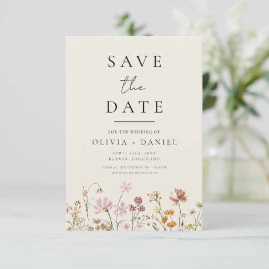 Wildflower Beige Boho Save the Date Minimalist (Staand voorkant)