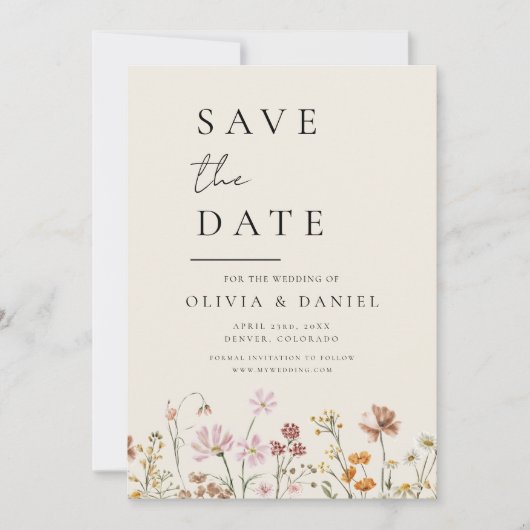 Wildflower Beige Boho Save the Date Minimalist (Voorkant)