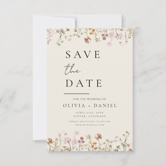 Wildflower Beige Boho Save the Date Minimalist (Voorkant)