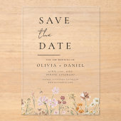 Wildflower Beige Boho Save the Date Minimalist Acryl Uitnodigingen (Voorkant)