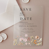 Wildflower Beige Boho Save the Date Minimalist Acryl Uitnodigingen