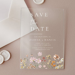 Wildflower Beige Boho Save the Date Minimalist Acryl Uitnodigingen