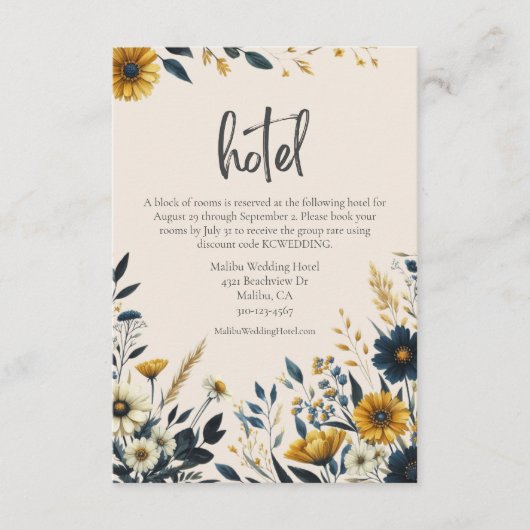 Wildflower Beige Formele bruiloft Hotel Informatiekaartje (Voorkant)