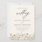 Wildflower Beige Foto Boho Monogram Bruiloft Kaart (Voorkant)