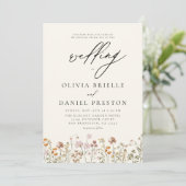 Wildflower Beige Foto Boho Monogram Bruiloft Kaart (Staand voorkant)