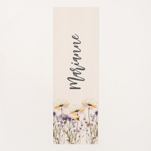 Wildflower beige geel paarse aangepaste naam scrip yogamat (Voorkant)