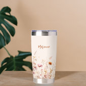 Wildflower beige roze aangepaste naam script geïsoleerde drinkbeker