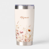 Wildflower beige roze aangepaste naam script geïsoleerde drinkbeker (Achterkant)