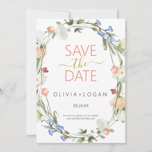 Wildflower Bewaar de datum Aankondiging Kaart (Voorkant)