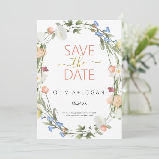 Wildflower Bewaar de datum Aankondiging Kaart (Staand voorkant)