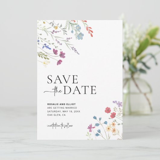 Wildflower Bewaar de datum, Boho Bewaar de datum Kaart (Staand voorkant)