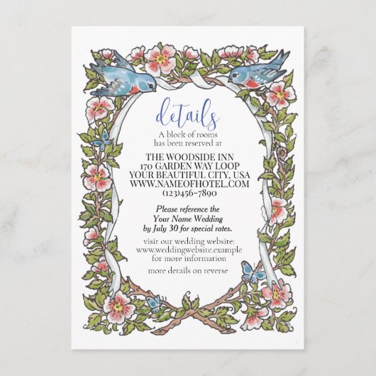 Wildflower Bird Border Pastel Wit Details  Informatiekaartje (Voorkant)