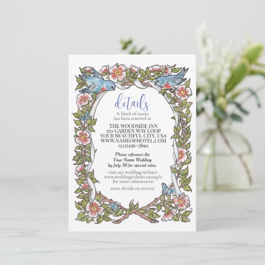 Wildflower Bird Border Pastel Wit Details  Informatiekaartje (Staand voorkant)