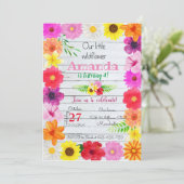 Wildflower Birthday Invitation, Flower Invite Kaart (Staand voorkant)