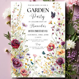 Wildflower Birthday Invitation Garden Party Invite Kaart