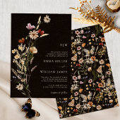 Wildflower Black Boho bruiloft uitnodiging