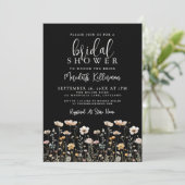 Wildflower Black Elegant Bridal Shower Kaart (Staand voorkant)