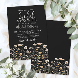 Wildflower Black Elegant Bridal Shower Kaart