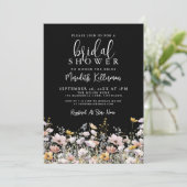 Wildflower Black Floral Bridal Shower Kaart (Staand voorkant)