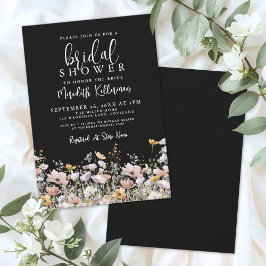 Wildflower Black Floral Bridal Shower Kaart