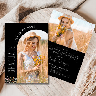 Wildflower Black Graduation Party Foto Kaart