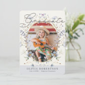 Wildflower Blauw Bloemen Meisje Foto Afstuderen Kaart (Staand voorkant)