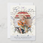 Wildflower Blauw Bloemen Meisje Foto Afstuderen Kaart (Voorkant)