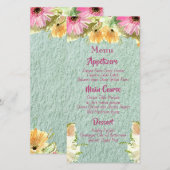 Wildflower Blauw Bruiloft Menu's (Voorkant / Achterkant)